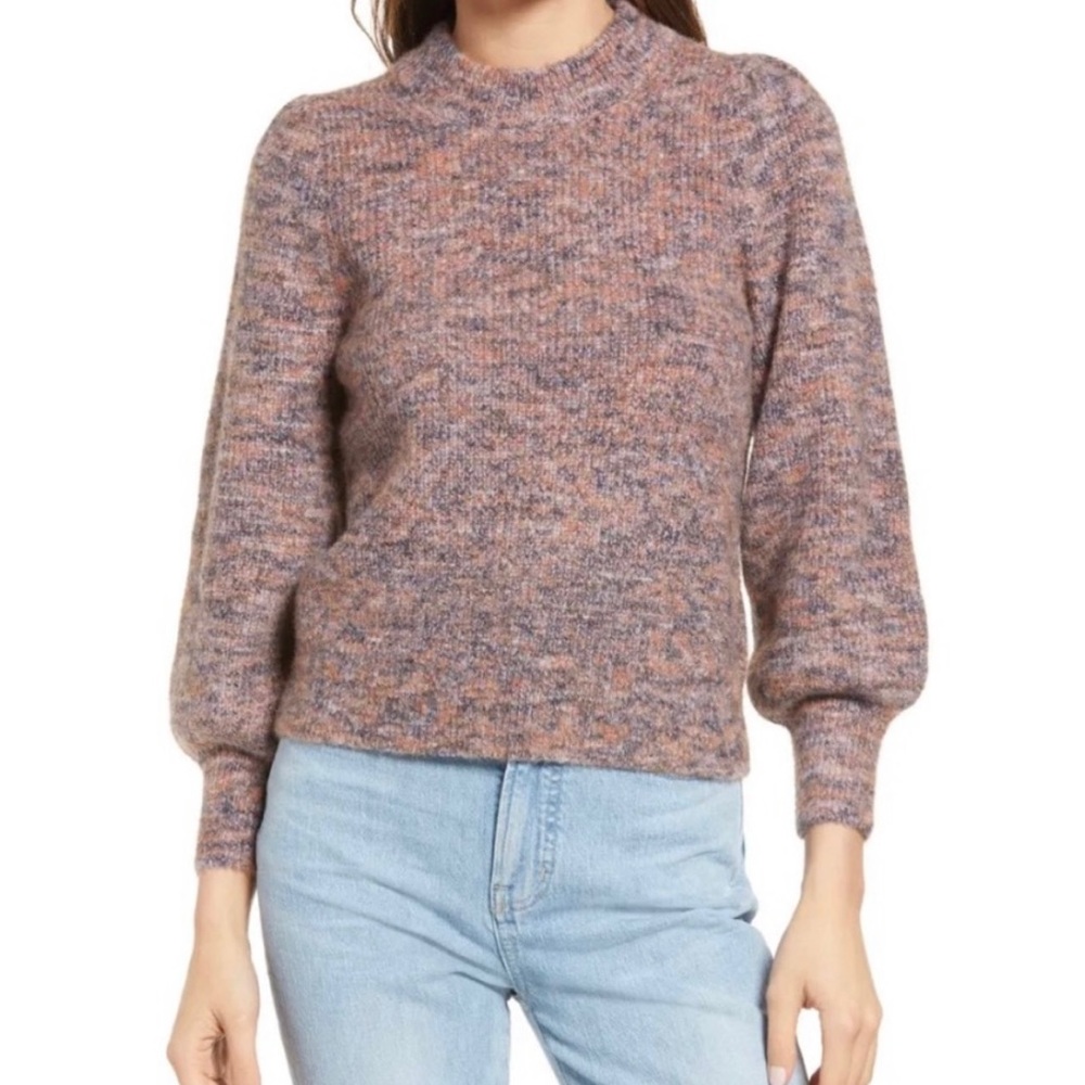 Madewell Puff Sleeve Space Dyed Marled Plum Sweater
